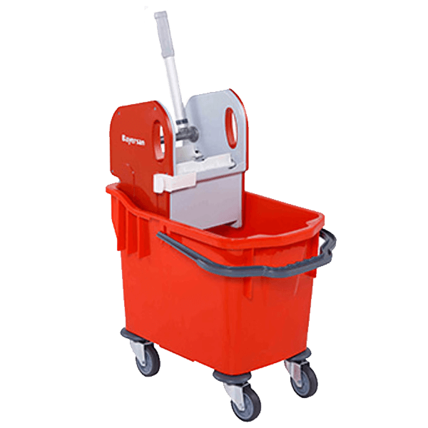 Ведро 25 л на колесах с отжимом для веревочных мопов красное